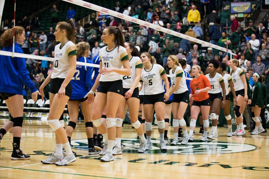 CSU and Air Force players shake hands after the game on Oct. 26th. (Jordan Reyes | Collegian)