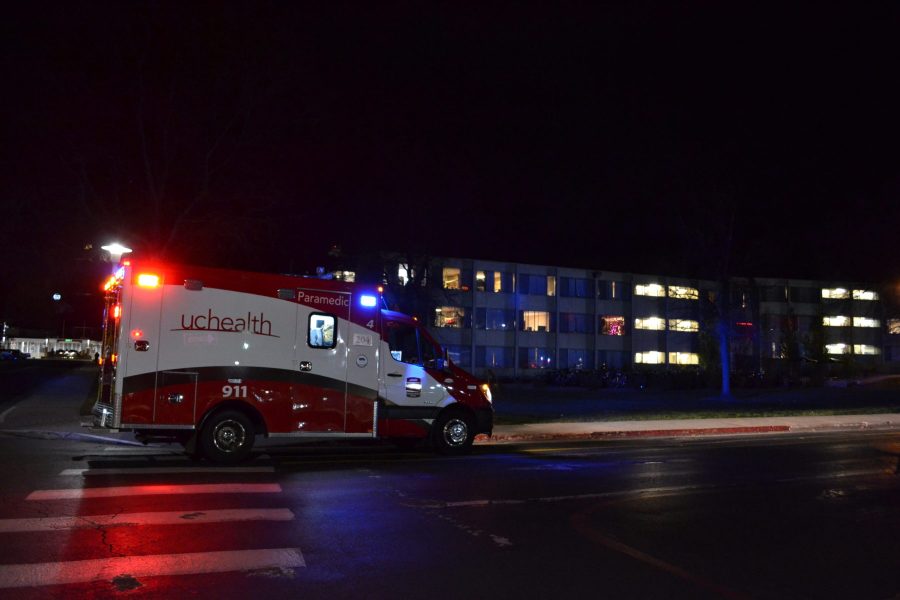 An ambulance parked outside of Newsom Hall after a medical incident occurred on Oct. 31 at around 11pm. (Matt Tackett | Collegian)