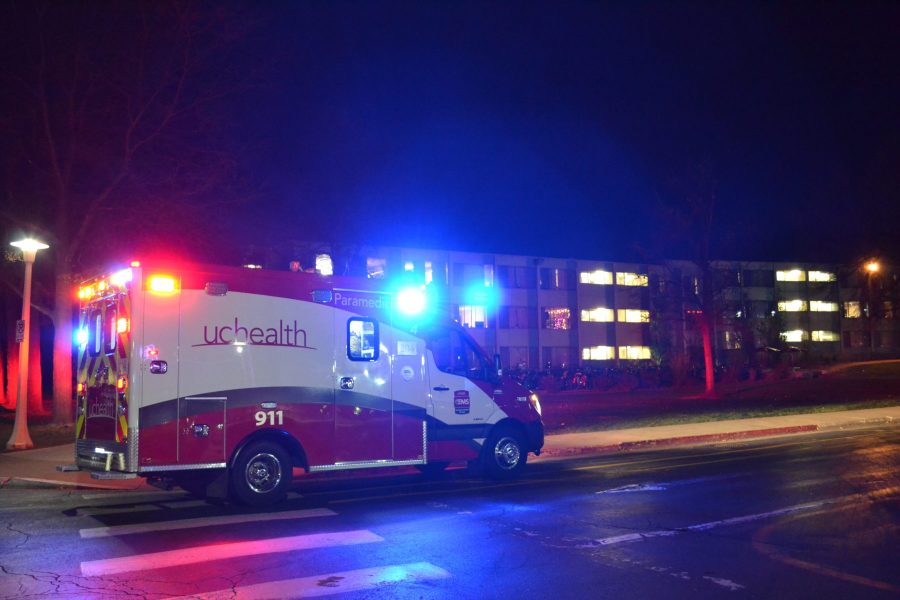 An ambulance parked outside of Newsom Hall after a medical incident occurred on Oct. 31 at around 11pm. (Matt Tackett | Collegian)