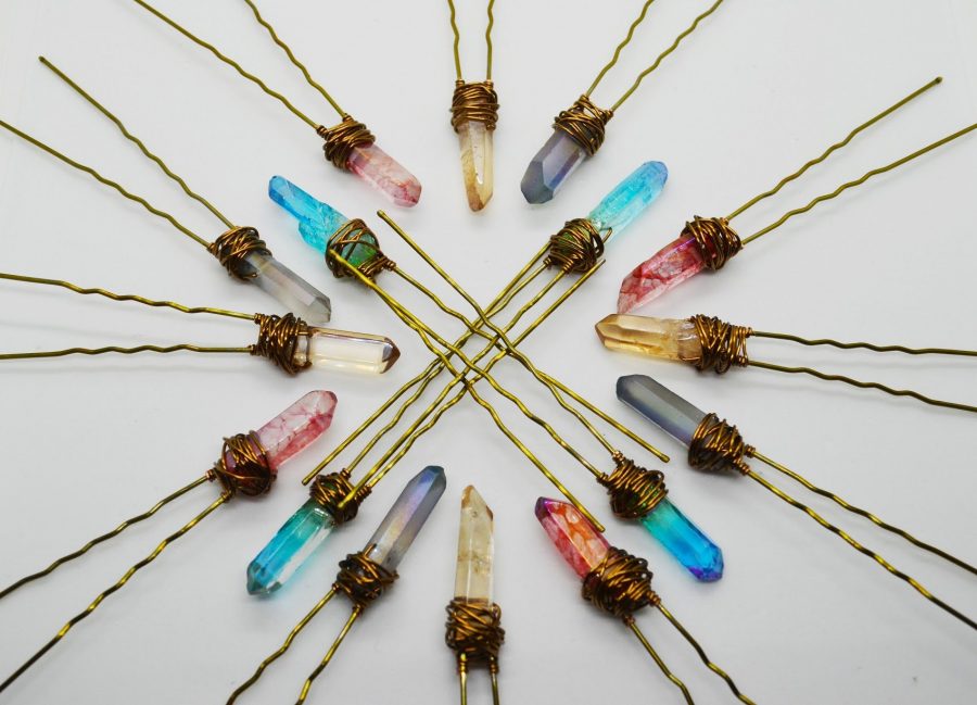 Colorado State University graduate student Aleks Novak designs hairpins out of natural crystals for her Etsy shop, GemsAndBones. (Photo courtesy of Aleks Novak)
