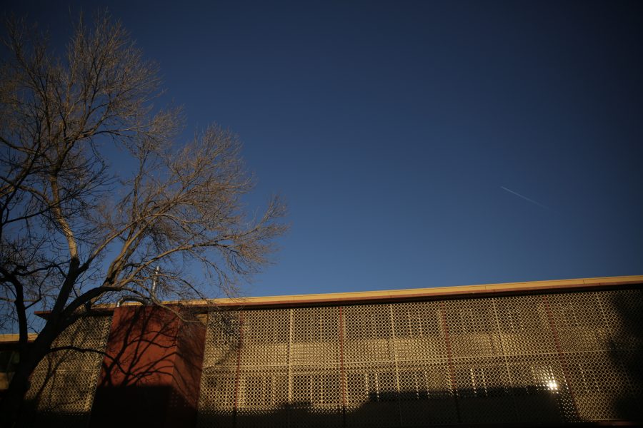 The sun sets on the C Wing of the Clark Building on October 18, 2017. (Forrest Czarnecki | The Collegian)
