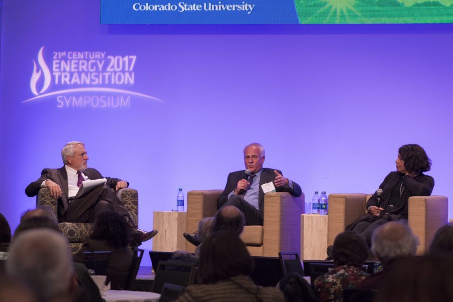 Bill Ritter speaks on whether or not the grid will exist with the rudder of renewable energy. The final session of the 21st energy symposium discussed the future renewable energy will have in terms of education, jobs and the economy. (Tyler Morales | Collegian)