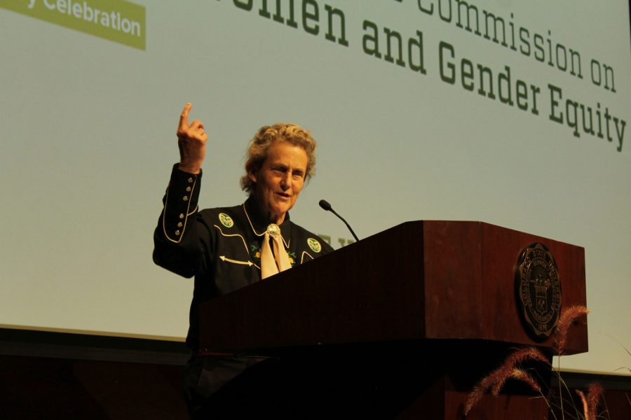 Renowned CSU Animal Science professor Temple Grandin was the keynote speaker at the Presidents Commission on Women and Gender Equity celebration. When doors of opportunities come, youve got to have guts to go through those doors, Grandin said in her address. (Sarah Ehrlich |Collegian) 