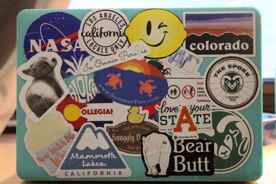 Laptops covered in stickers are an essential from of expression for many Colorado State University students. (Megan Daly | Collegian)