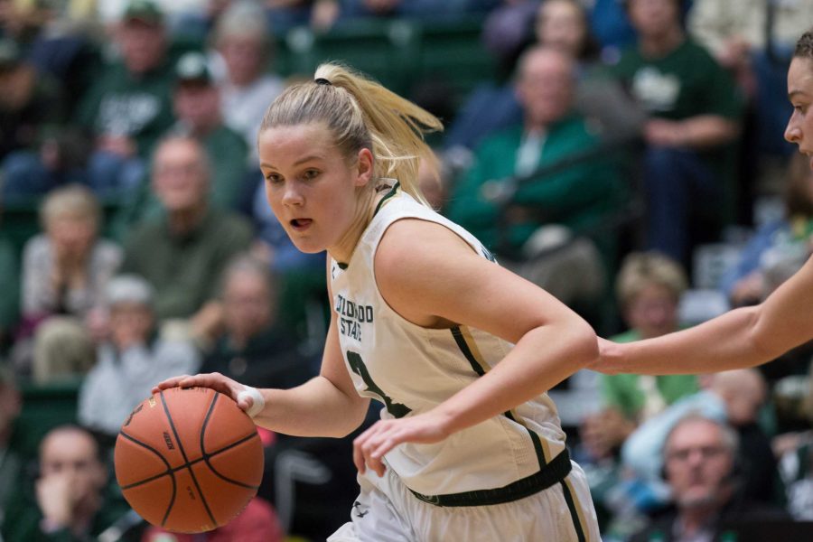 Junior Annie Brady trying to get a play set up for CSU during the game against Gonzaga (Erica Giesenhagen | Collegian)