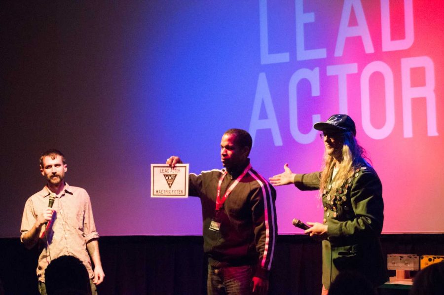 Maetrix Fitten claims the award for best Lead Actor at the Weekend Warrior Film Festival Saturday evening. Photo by Olive Ancell | Collegian