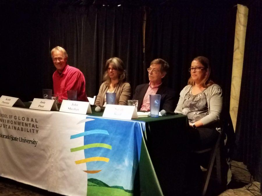 Keith Paustian, Josie Plaut, John Sheehan, Sarah Reed discuss environmental sustainability with community members.