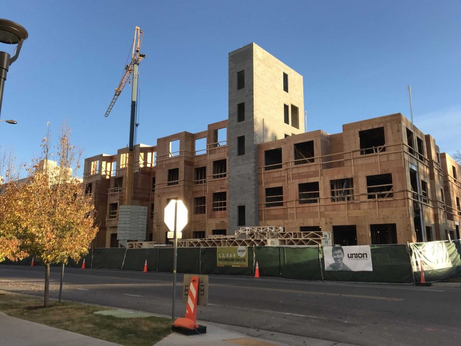 This photo is of the construction on Plum. This apartment complex is planned to open Fall 2018. | Tianna Zachariah