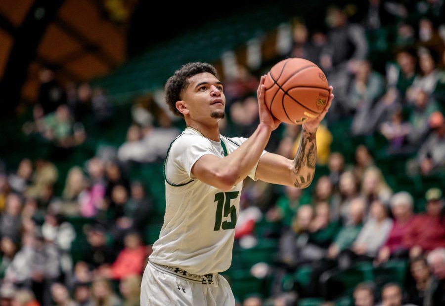 Colorado State University Sophomore Guard Anthony Bonner lines up a free throw against MCU during the Rams 86-75 exhibition game win. (Davis Bonner | Collegian)