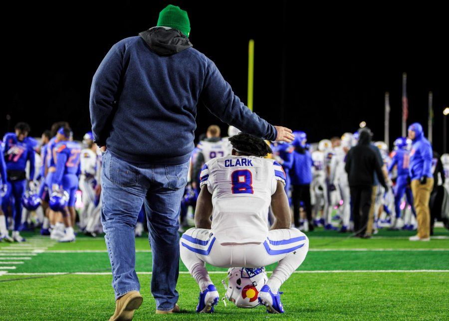 Colorado State wide receiver Detrich Clark (8) reacts after the Rams lost to Boise State 59-52 in overtime Saturday night. (Davis Bonner | Collegian)