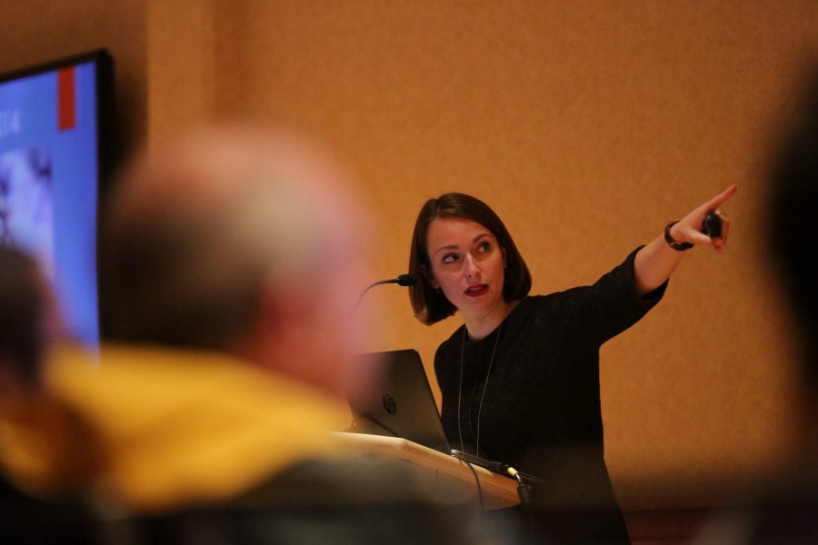 Julia Ioffe speaks during her analytical presentation of What Does Russia Want? at the Lory Student Center on Tuesday evening. (Forrest Czarnecki | The Collegian)