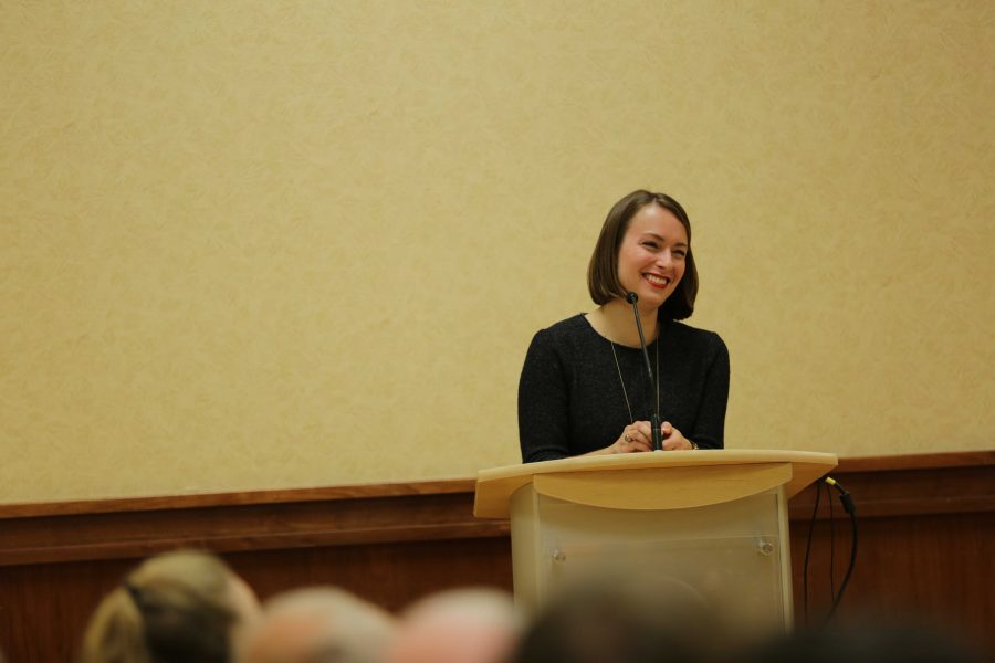 Julia Ioffe speaks during her analytical presentation of "What Does Russia Want?" at the Lory Student Center on Tuesday evening. (Forrest Czarnecki | The Collegian)