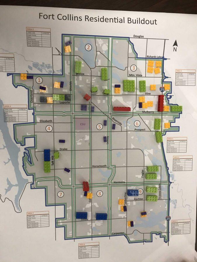 Community members used Legos Thursday night to try and map out potential housing for the anticipated Fort Collins population growth. (Samantha Ye | Collegian)