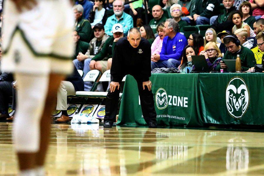 Head coach Larry Eustachy watches the action unfold during anexhibition against Northern Colorado on Nov. 5. (Javon Harris | Collegian)