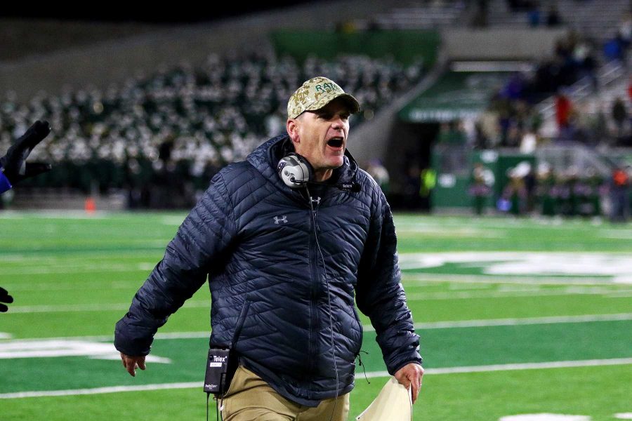 Head Coach Mike Bobo is furious after an unsportsmanlike conduct is called against the CSU defense late in the 4th quarter of the Rams 59-52 loss against Boise State. (Javon Harris | Collegian)