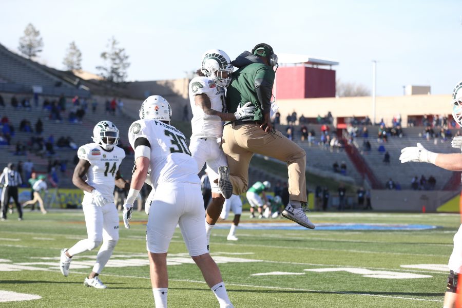 Safety Jordan Fogal celebrates an interception during the first quarter of play of the Gildan New Mexico Bowl against Marshall on Dec. 16. (Elliott Jerge | Collegian)