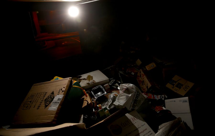 Assorted pieces of recycling are pictured in a Waste Management recycling container in Fort Collins on December 9, 2017. (Forrest Czarnecki | The Collegian)