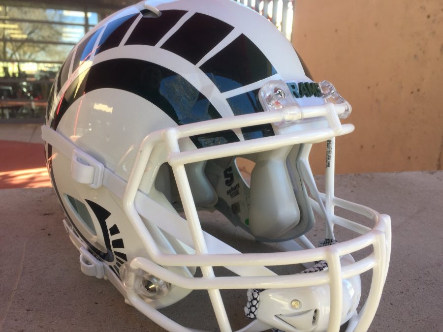 Colorado State footballs new white and green helmets. Photo courtesy of Kevin Lytle. 