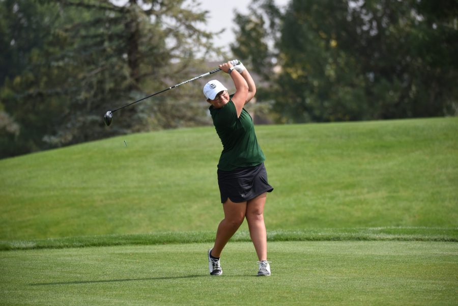 Sophomore Ellen Secor takes a swing during the fall season in 2017. (Photo courtesy of CSU Athletics)