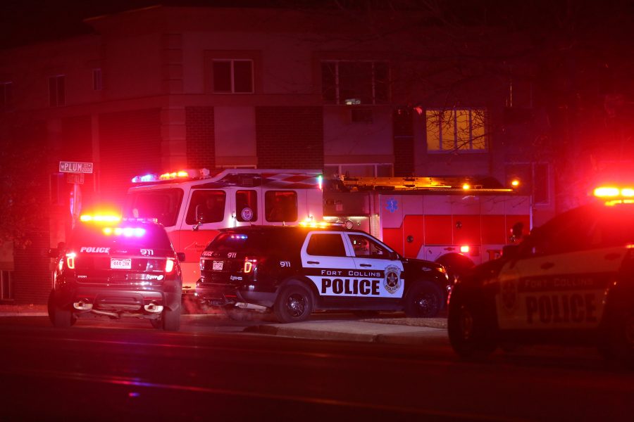 Fort Collins Police Department squad cars are pictured on the scene of a suspected shooting on West Plum Street and South Taft Hill Road on Jan. 29, 2018. (Forrest Czarnecki | The Collegian)