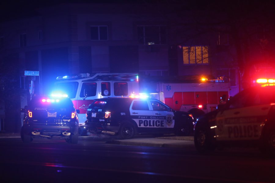 Fort Collins Police Department squad cars are pictured on the scene of a suspected shooting on West Plum Street and South Taft Hill Road on Jan. 29, 2018. (Forrest Czarnecki | The Collegian)