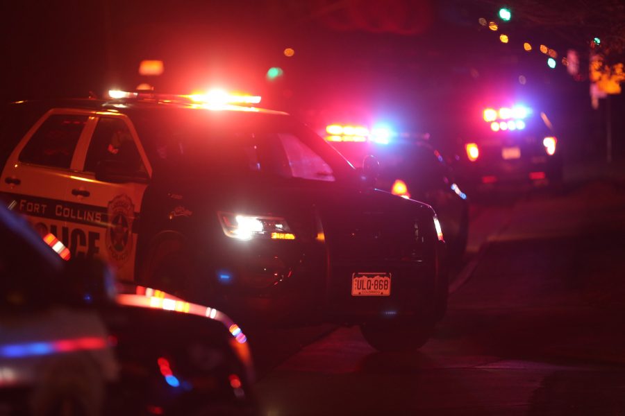 Fort Collins Police Department squad cars are pictured on the scene of a suspected shooting on West Plum Street and South Taft Hill Road on Jan. 29, 2018. (Forrest Czarnecki | The Collegian)