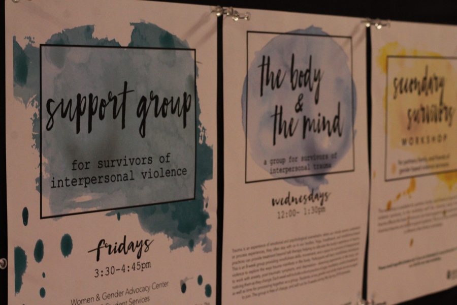 Posters advertising a support group for survivors of interpersonal violence hang in the sociology hall of the Clark B building. (Seth Bodine | Collegian) 