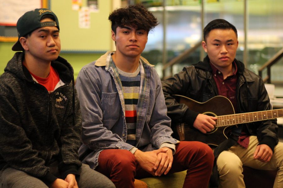 Undeclared freshman Bronson Rivera, undeclared freshman Angel Salazar and undeclared Andy Truong started writing music about a month ago. They have written five songs, and have been working on an untitled EP. (Seth Bodine | Collegian) 