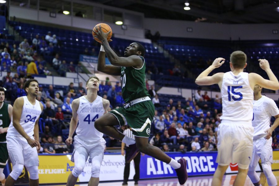 Colorado State University Senior forward Che Bob goes up for a point against Air Force on Tuesday, Feb. 6. (Davis Bonner | Collegian) 