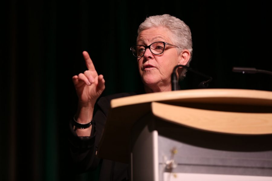 Gina McCarthy, the former director of the Environmental Protection Agency, delivers her speech about environmental policy, public health and the United States' environmental legacy at the Lory Student Center on Feb. 28, 2018 at Colorado State University.  (Forrest Czarnecki | The Collegian)