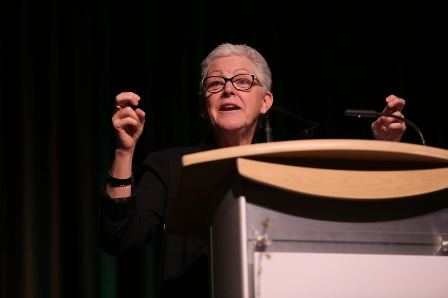 Gina McCarthy, the former director of the Environmental Protection Agency, delivers her speech about environmental policy, public health and the United States' environmental legacy at the Lory Student Center on Feb. 28, 2018 at Colorado State University.  (Forrest Czarnecki | The Collegian)