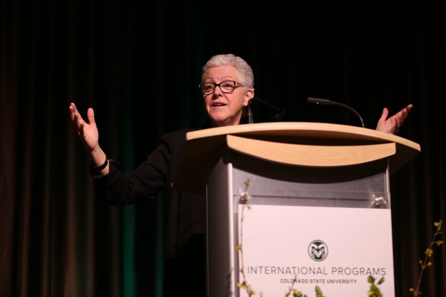 Gina McCarthy, the former director of the Environmental Protection Agency, delivers her speech about environmental policy, public health and the United States environmental legacy at the Lory Student Center on Feb. 28, 2018 at Colorado State University.  (Forrest Czarnecki | The Collegian)