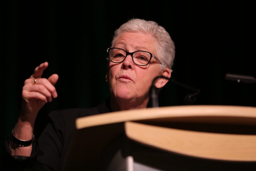 Gina McCarthy, the former director of the Environmental Protection Agency, delivers her speech about environmental policy, public health and the United States' environmental legacy at the Lory Student Center on Feb. 28, 2018 at Colorado State University.  (Forrest Czarnecki | The Collegian)