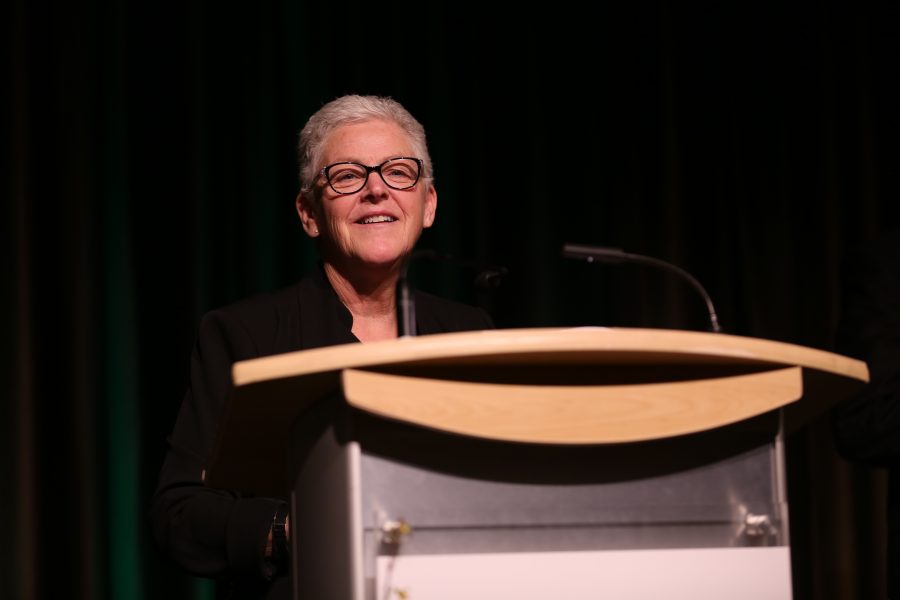 Gina McCarthy, the former director of the Environmental Protection Agency, delivers her speech about environmental policy, public health and the United States' environmental legacy at the Lory Student Center on Feb. 28, 2018 at Colorado State University.  (Forrest Czarnecki | The Collegian)