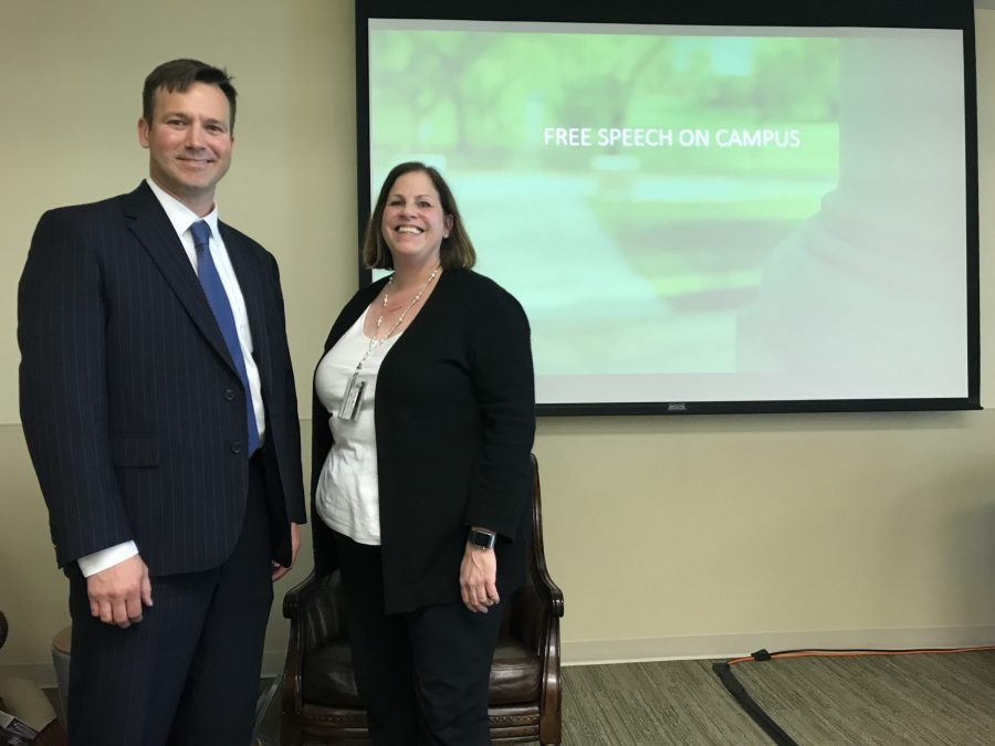 Jason Johnson and Jannine Mohr from CSU Office of the General Counsel speaks at (Yixuan Xie | The Collegian)