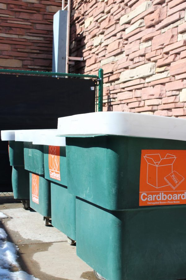 Cardboard recycling bins located behind Parmelee and Corbett dining hall (Megan Daly l Collegian)