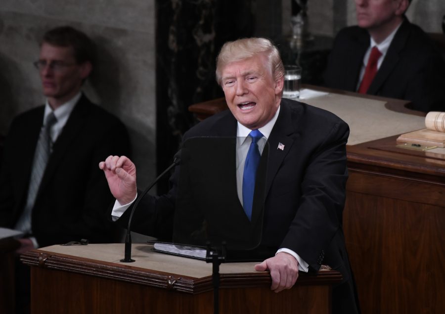 President Donald Trump delivers his first State of the Union address before a joint session of Congress on Capitol Hill in Washington, D.C., on Tuesday, Jan. 30, 2018. (Olivier Douliery/Abaca Press/TNS