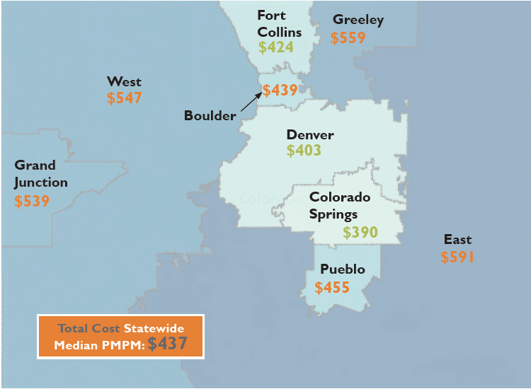 Map of Colorado showing costs by district