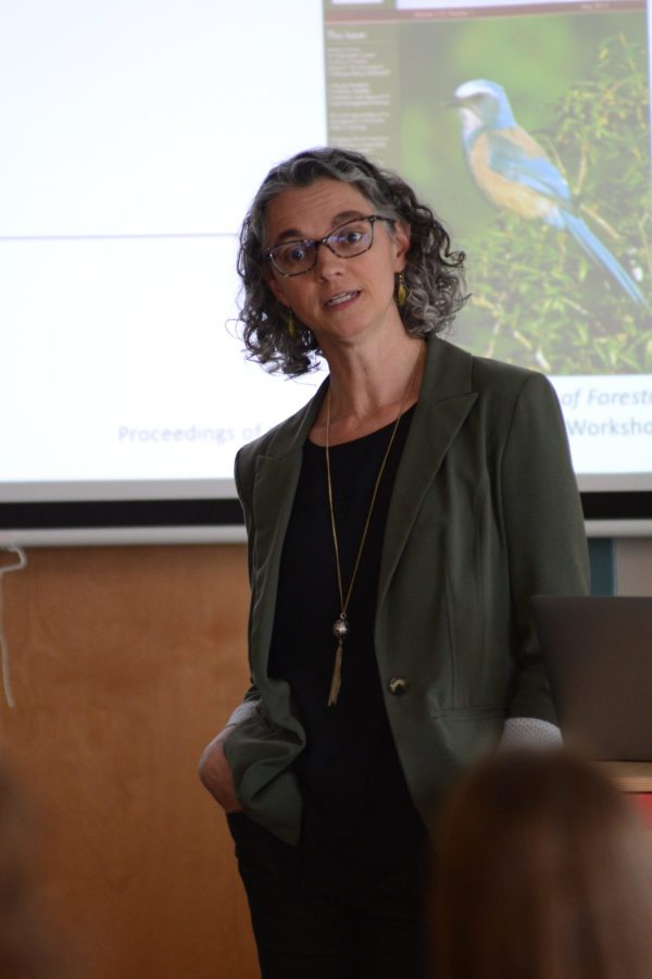 Dr. Linda Nagel, Professor and Department Head for the Forest and Rangeland Stewardship programs, speaks about her experiment on Manager-Scientist Partnerships to Apply a Climate Adaptation Framework. Nagel's experiment showed the importance of correctly understanding a forest's current and possible future situations and how an in the field scientist can help in the management of implementing different treatment styles such as resistance, resilience, and transition. Nagel's seminar is part of the NREL/ESS Spring 2018 Departmental Seminar Series held every Wednesday at 3 pm in room A302 of the Natural and Environmental Sciences Building (NESB). (Matt Tackett | Collegian)