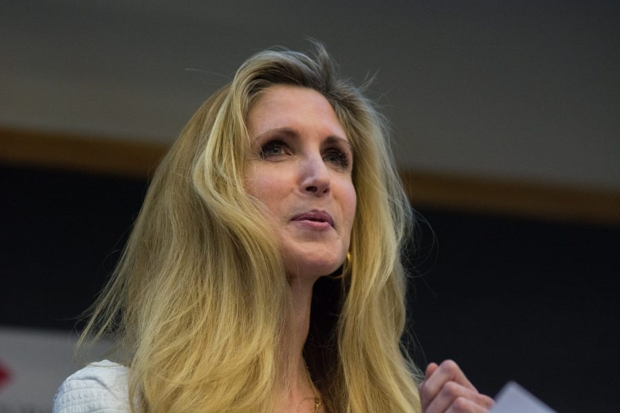Conservative author and commentator Ann Coulter speaks at CU Boulder’s campus on March 21, 2018. Coulter was invited by CU’s Turning Point USA Chapter to speak to students and community members. In her speech, Coulter spoke on topics such as immigration and liberal ideologies. (Colin Shepherd | Collegian)