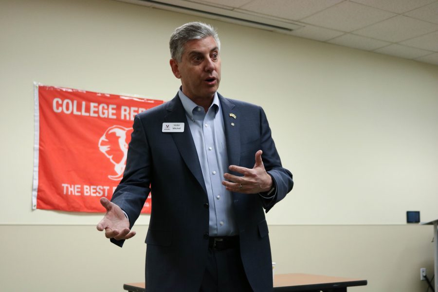 Victor Mitchell as he answers question about his budget (Collegian | Devin Cornelius)