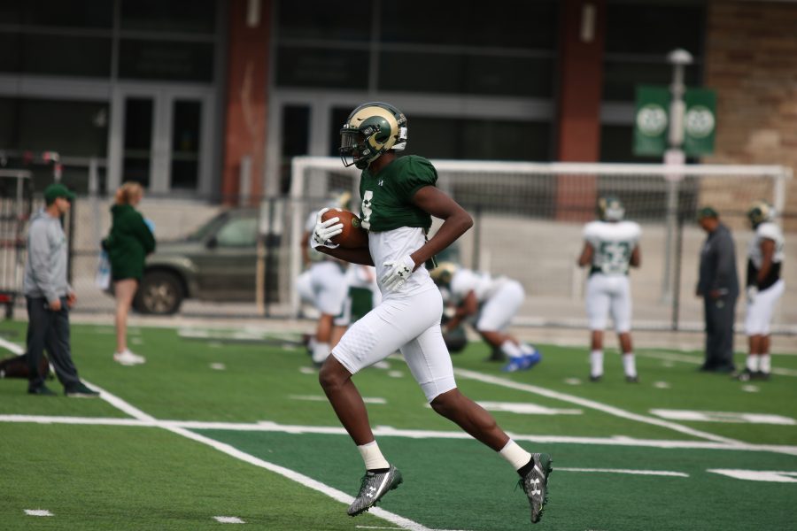 #9 Warren Jackson as he is running after a catch during practice. (Collegian | Devin Cornelius)