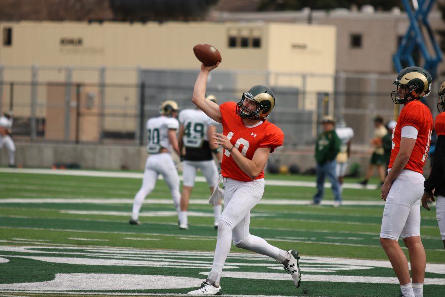 #10 J.C. Robles as he is throwing to a reciever during practice. (Collegian | Devin Cornelius)