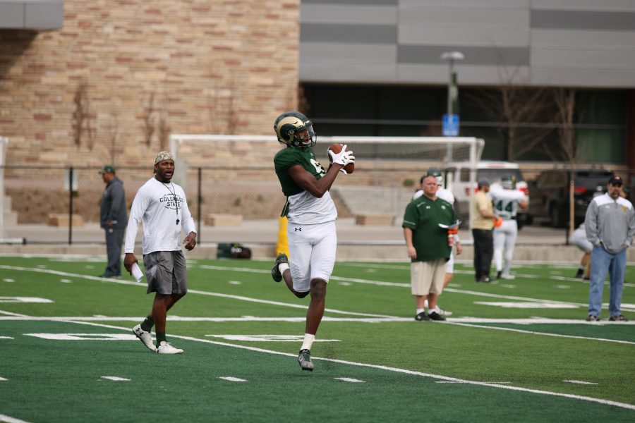 #9 Warren Jackson as he makes a catch during practice. (Collegian | Devin Cornelius)