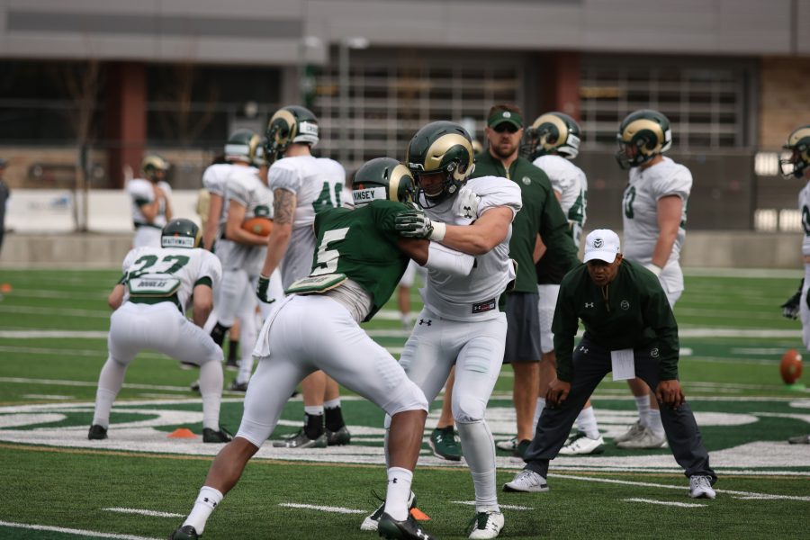 #5 Marvin Kinsey JR as he shakes a block during practice. (Collegian | Devin Cornelius)