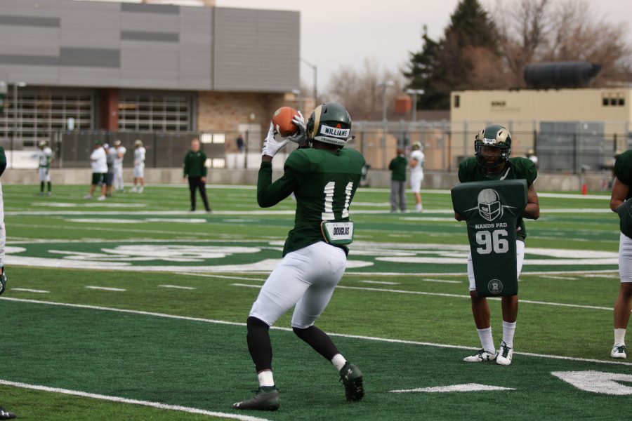 #11 Prestion Williams as he makes a catch during practice. (Collegian | Devin Cornelius)