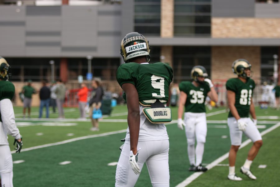 #9 Warren Jackson as he returns to the line after running a drill. (Collegian | Devin Cornelius)