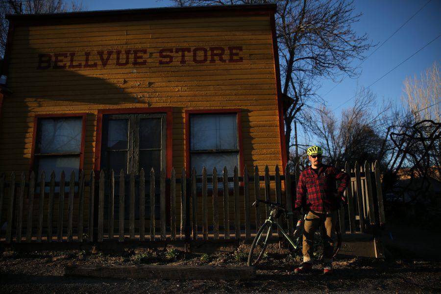 Robert Holland poses for a portrait while waiting for his friends prior to a road bike ride on March 20th in Bellvue. Holland and his friends planned a ride through Bellvue on Tuesday evening, and were hoping to take advantage of the warmer weather.  (Forrest Czarnecki | The Collegian)