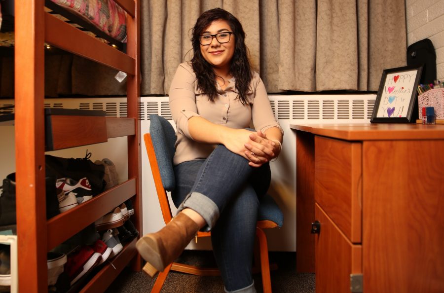 Colorado State University freshman Ashly Berumen poses for a portrait inside her dorm room on March 6. Berumen is currently enrolled in the DACA program, but her enrollment expires in September 2018, so she is seeking to renew her status before then.  (Forrest Czarnecki | The Collegian)