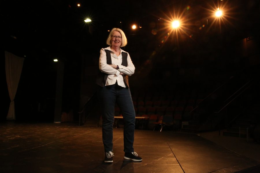 Colorado State University professor Laura Jones poses for a portrait on the theater stage at the University Center for the Arts, where she has directed numerous plays over the tenure of her career. Jones has been a professor at CSU for 24 years, and will be retiring at the end of the spring semester.  (Forrest Czarnecki | The Collegian)